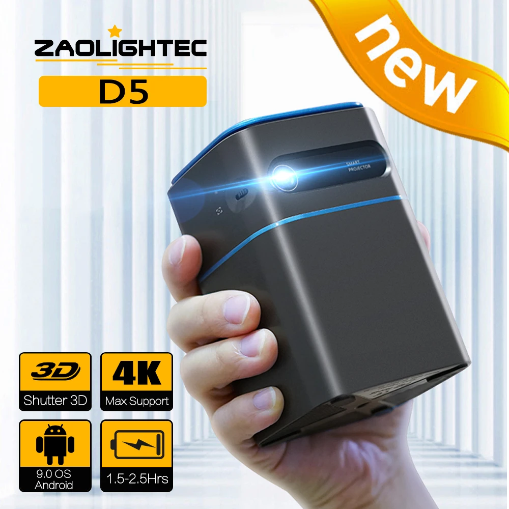 

ZAOLITGHTEC D5 Mini Portable DLP Projector Smart Android WIFI TV Video Pico LED for HD Outdoor Mobile Smartphone PC 4K Cinema