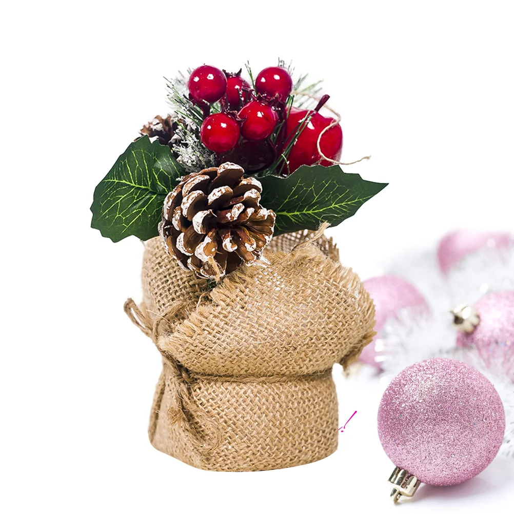 

Christmas Red Berries Tree Artificial Fake Ornament Pine Poinsettia Decor Potted Berry Miniflower Conepinecone Tabletop