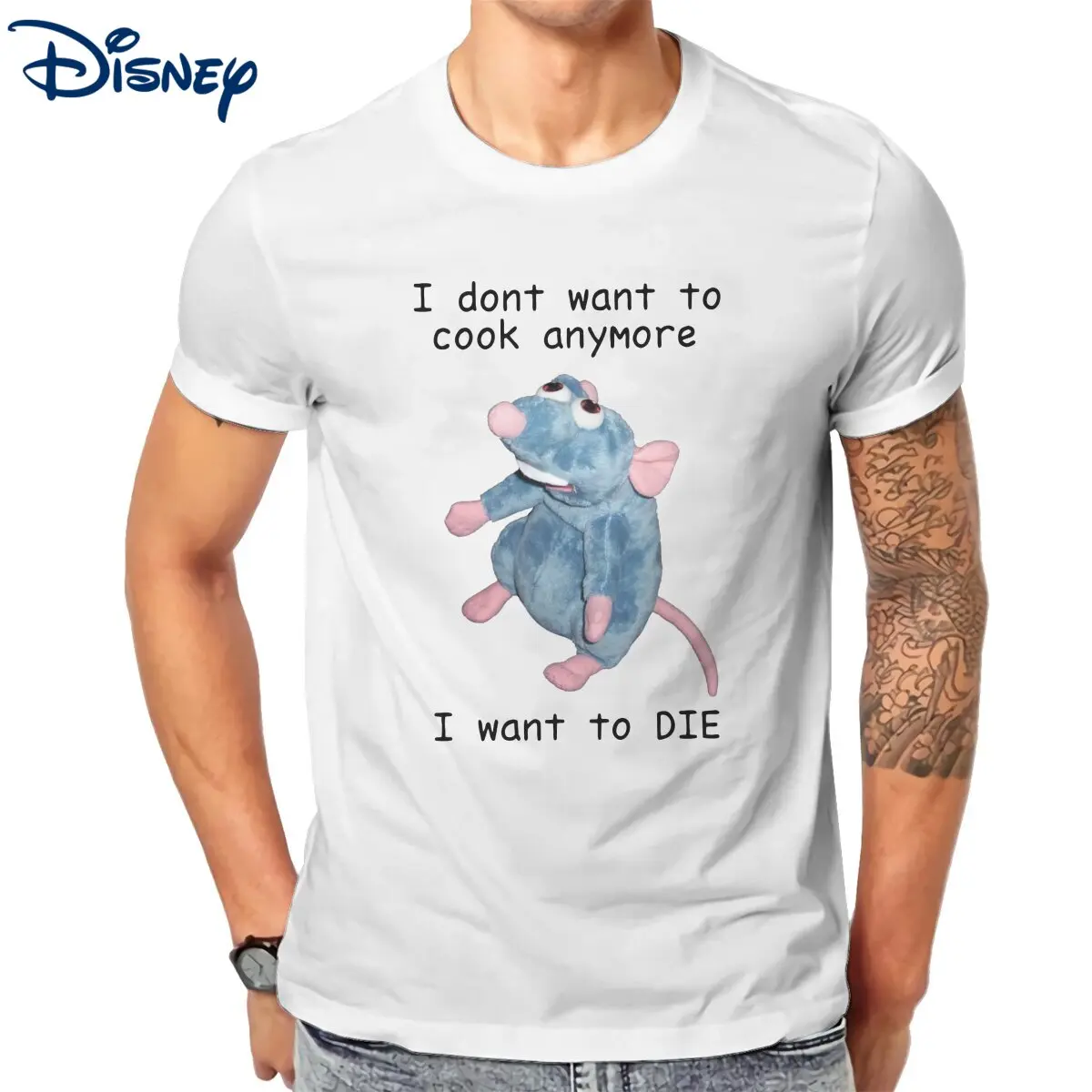 

Disney Remy, я больше не хочу готовить, футболка для мужчин, хлопковые футболки с круглым воротником, летние футболки с короткими рукавами