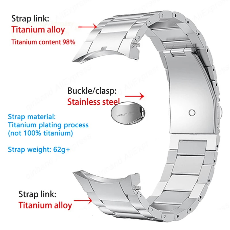 No Gaps Titanium Metal Strap for Samsung Galaxy Watch 5 Pro 45mm / Watch5 44mm 40mm / Watch 4 Classic 46mm 42mm Belt Watch Band