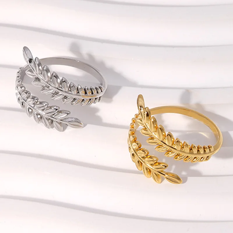

Plant Leaf Rings For Women Stainless Steel Adjustable Opening Anillos Mujer Girlfriend Birthday Gift Ins Jewelry Envio Gratis