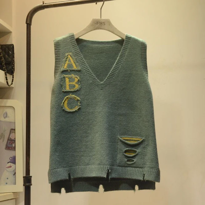 Женский трикотажный жилет с V-образным вырезом красный Свободный буквенным