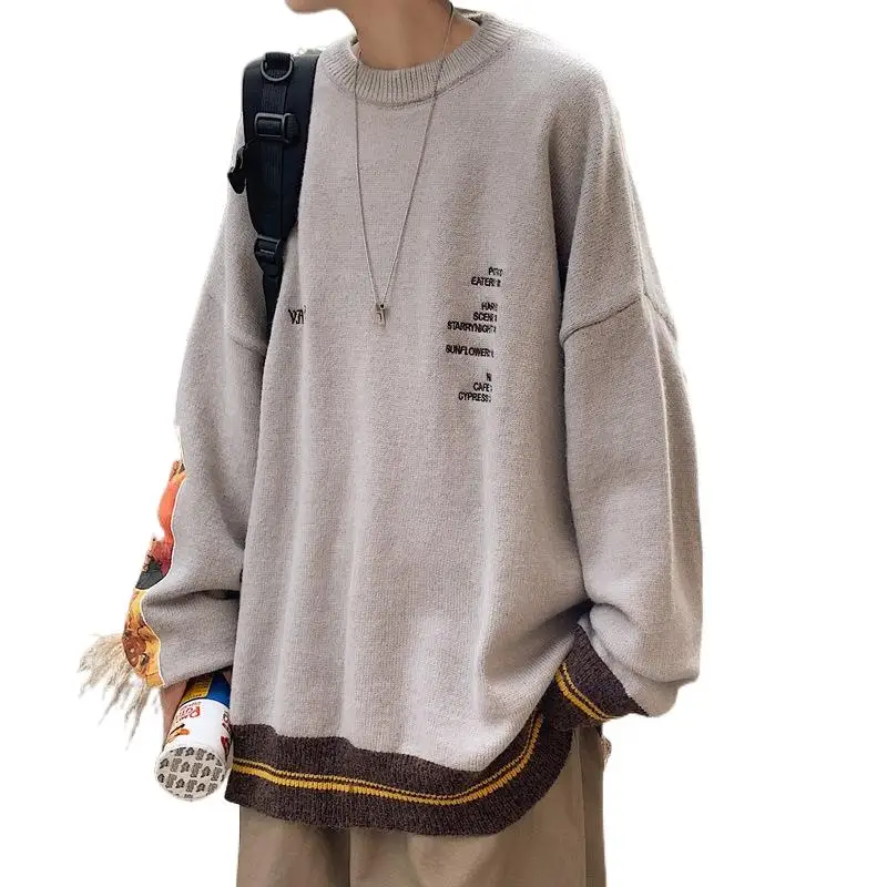 

Hip Hop Pullover Streetwear Van Gogh Painting Embroidery Knitted Sweater Retro Vintage 2021 Men Autumn Sweaters Cotton
