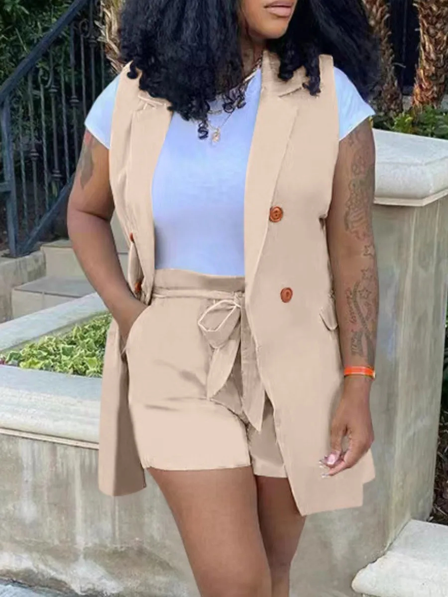 

LW Plus Size Tracksuit Pocket Bandage Design Shorts Set Women Shorts Set summer casual Mini Shorts Two Piece Sets