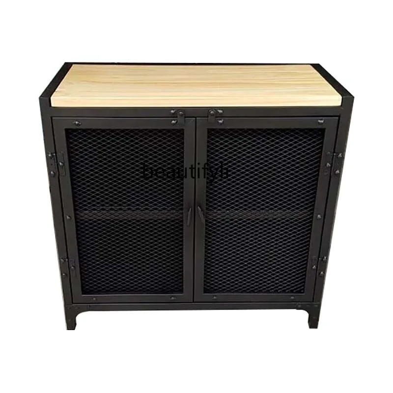 Solid Wood Grid Cabinet Sideboard Cabinet Floor Storage Cabinet Liquor Cabinet Cupboard Locker