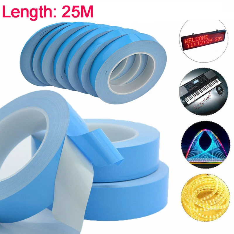 

25meter/Roll 8mm 10mm 12mm 20mm Width Transfer Tape Double Side Thermal Conductive Adhesive Tape for Chip PCB LED Strip Heatsink