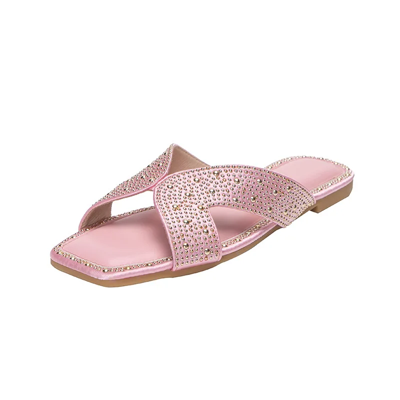 

Шлепанцы женские летние роскошные новые сандалии на плоской подошве Брендовая женская пляжная обувь размера плюс 42