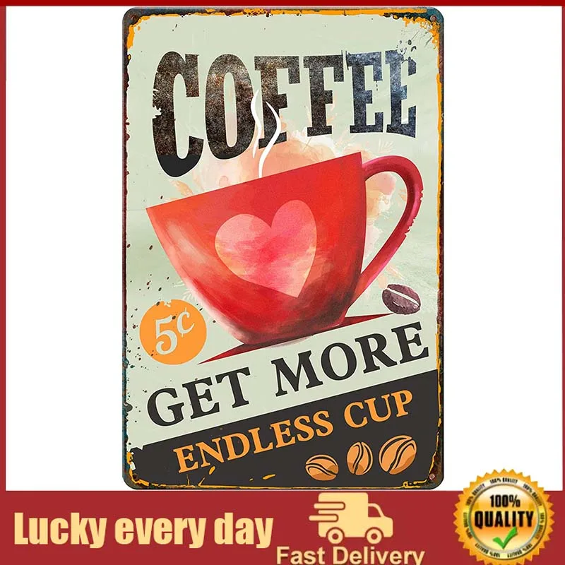 

GSS Designs Get More Coffee Metal Tin sign - Vintage Feel Rustic Home Bathroom Bar Wall Decor Metal Tin Decorative Sign Plaque