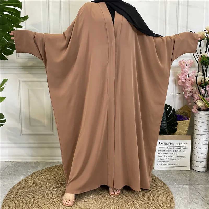 

Wepbel Ramadan Caftan Robe Batwing Sleeve Dubai Abaya Women Open Abaya Islamic Clothing Solid Color Lace-up Button Cardigan Robe