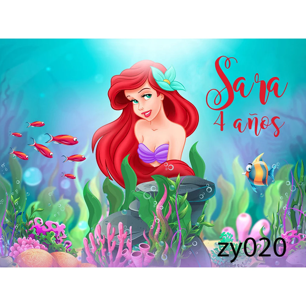 Фото Фон для фотосъемки Under Thea Sea Little Mermaid Ariel для девочек-принцессы, детский душ, день рождения, вечерние фоны по индивидуальному заказу №2