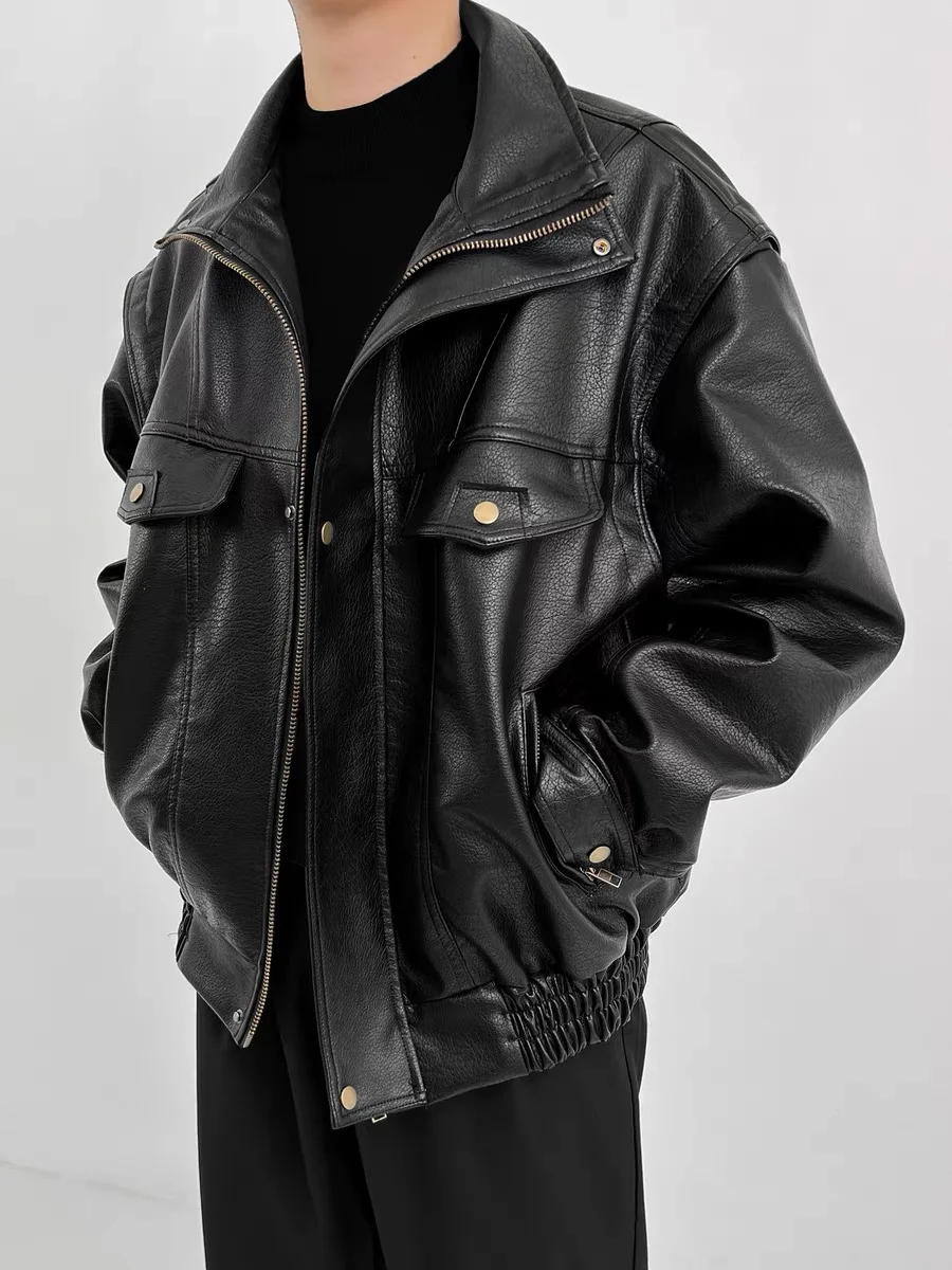 Высококачественная кожаная одежда Pu Shuai свободная мотоциклетная мужская