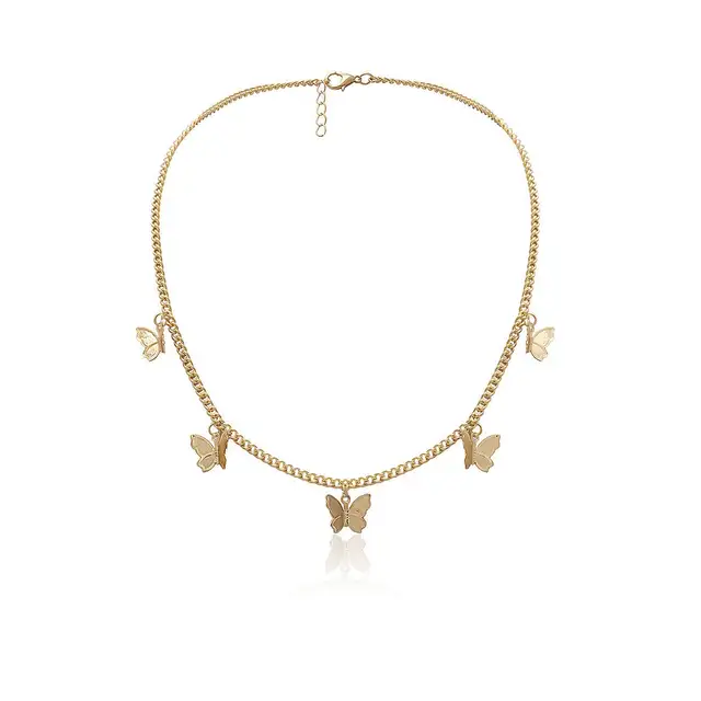 Silver Chain Butterfly Pendant Choker 