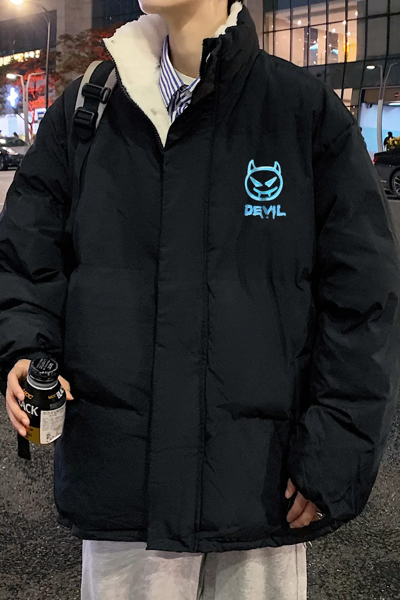 EOENKKY/2022 Winter Fashion Brand Jacket For Men Casual Loose Thicken Fleece Warm Mens Parkas Stand Collar Men Winter Jacket