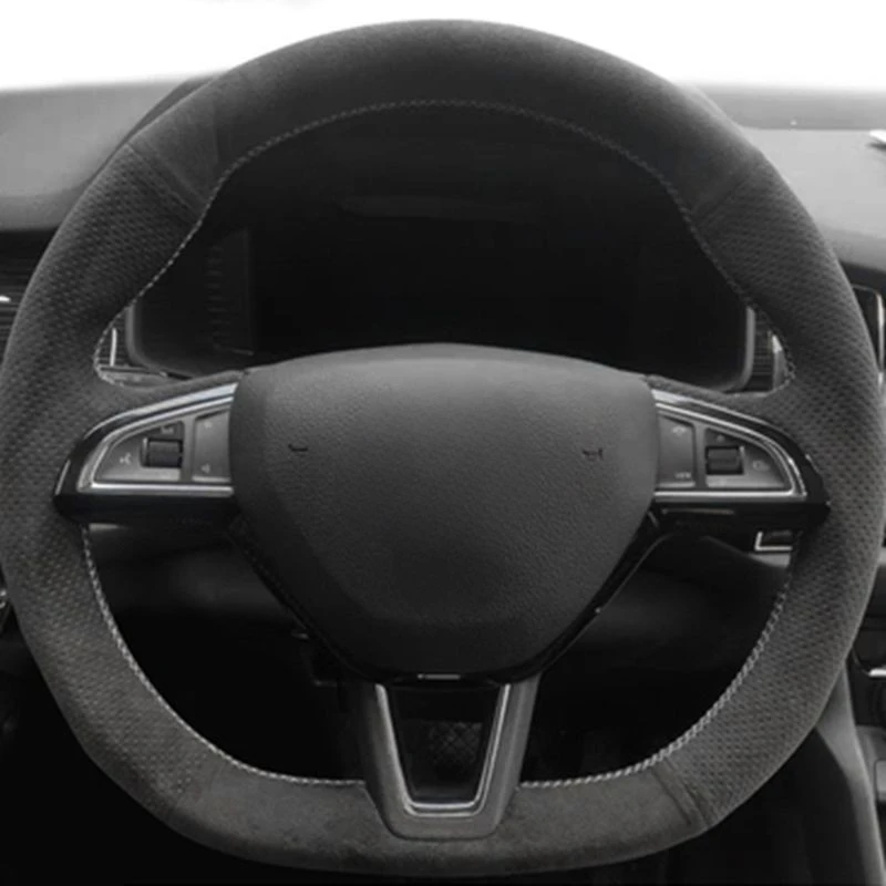 

Чехол рулевого колеса автомобиля противоскользящие замшевые оплетки автомобильные аксессуары для Skoda Citigo Roomster Fabia Octavia Superb Karoq Rapid