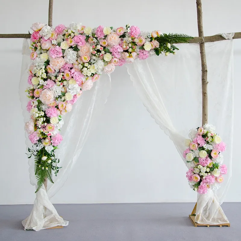 

1.6M X 1.6M Hot Pink Roses Flowers With Grass Green Wedding Flower Wall Artifical Silk Flower Backdrop Wedding Decoration