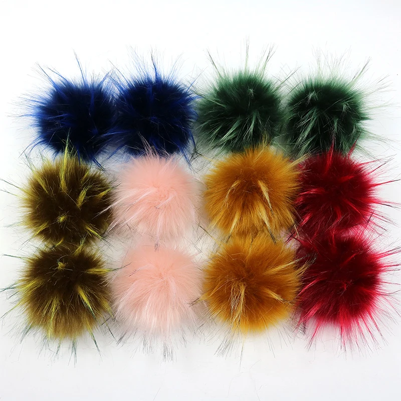 

10cm Elastic Rope Coloful False Hairball Hat Ball Fur Pompom Fake Fox Fur Artificial Pom DIY Handmade Hat Clothing Accessories