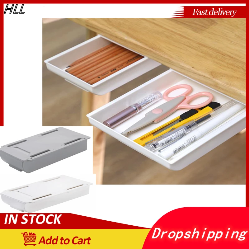 

Self Stick Pencil Tray Desk Table Storage Drawer Organizer Box Under Desk Stand Self-adhesive under-drawer storage