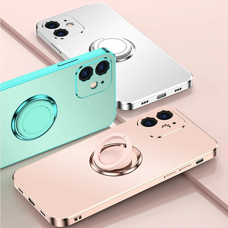 

Мягкий матовый Гальванизированный чехол для телефона iPhone 11, 12, 13 Pro Max, XS, X, XR, 7, 8 Plus, SE 2020, мини-Чехол-бампер с кольцом-стойкой, задняя крышка