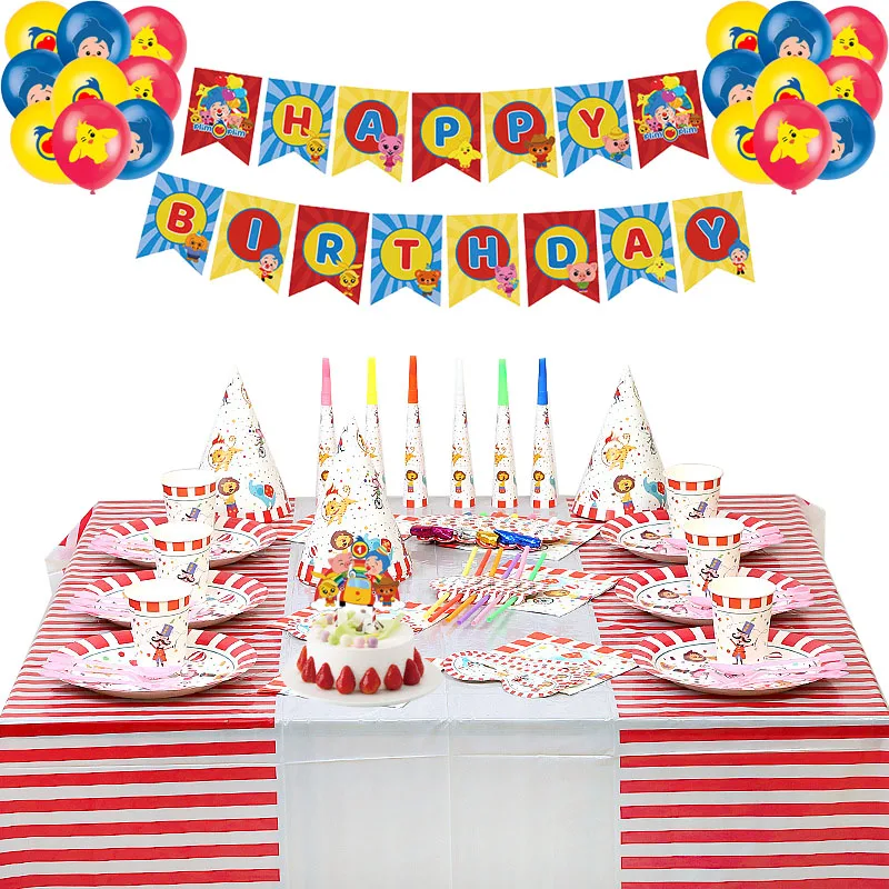 

Cartoon Payaso Plim Kid Toy Party Supplies Cake Topper Paper Plate Tableware Backdrop Baby Shower Party Decoration Latex Balloon
