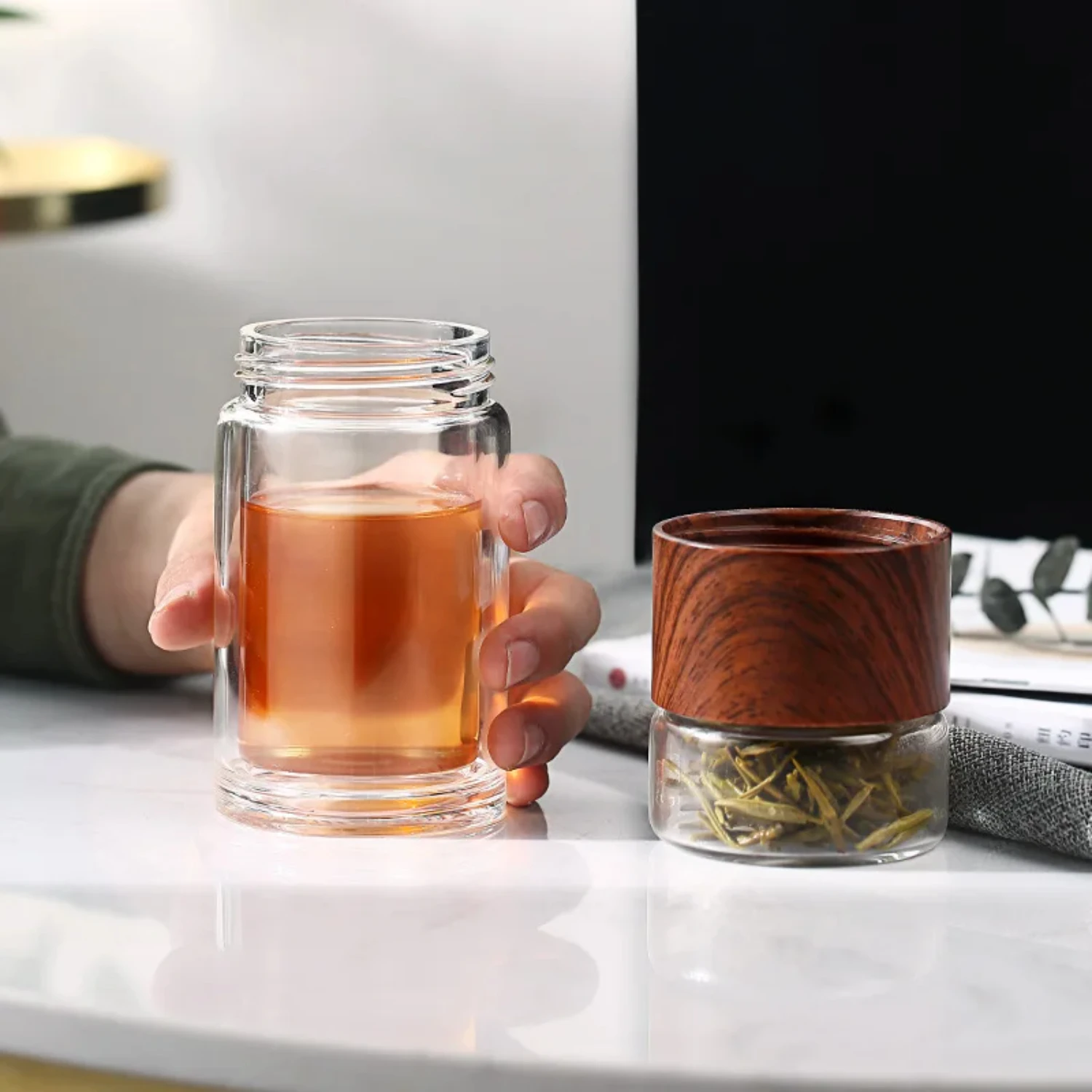 Oneisall Tea Water Bottle Travel Drinkware Portable Double Wall Glass Stainless Steel Infuser Filters The Filter Tumbler