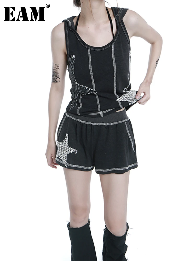 

[EAM] Wide Leg Shorts Striped Two Piece Suit New Round Neck Sleeveless Loose Fit Women Fashion Tide Spring Summer 2022 1DE9578