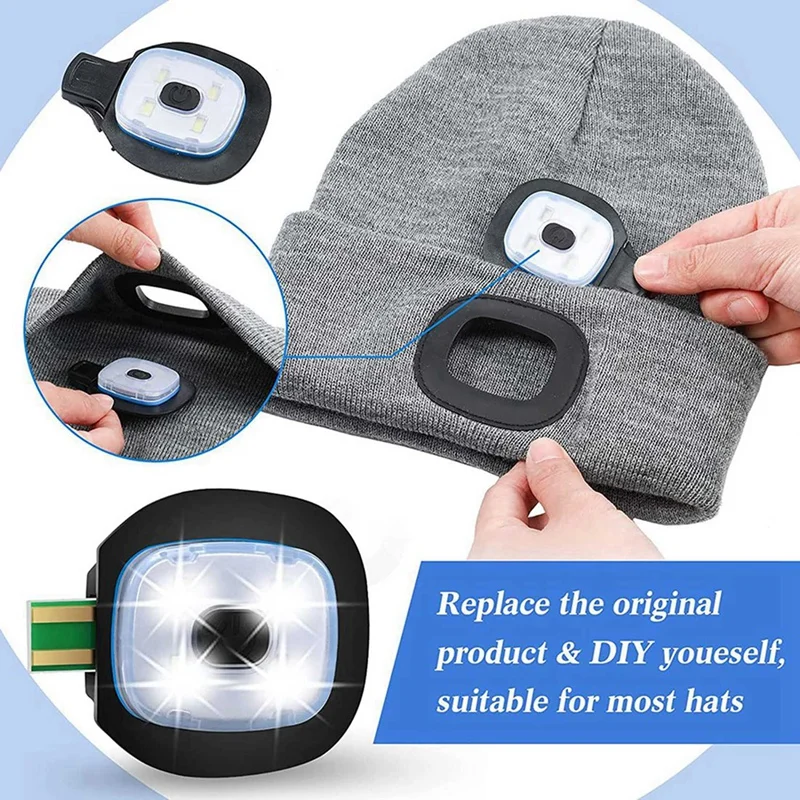 

USB Rechargeable Light For LED Knit Beanie Hat, 8 Pieces, Strong Medium And Weak Light Mode LED Hat Light USB LED Lights