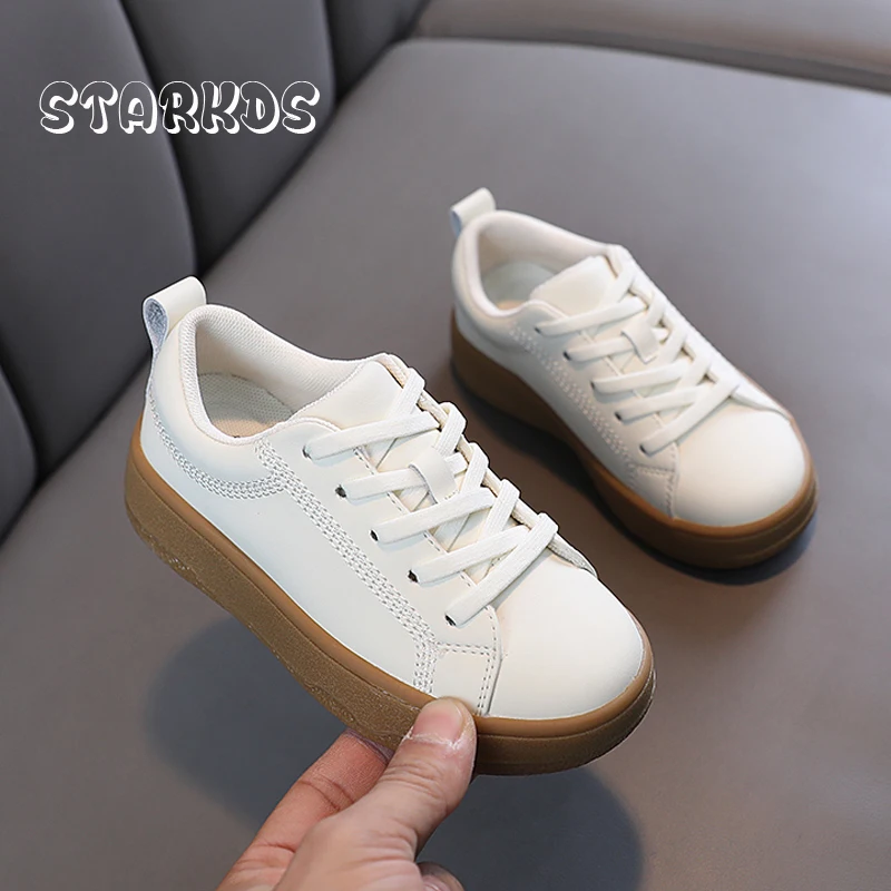 Kids Leather Shoes 2022 New Children White Low Sneakers Junior Boy Girl Sport Footwear Thick Sole School Tennis Zapatos De Mujer enlarge