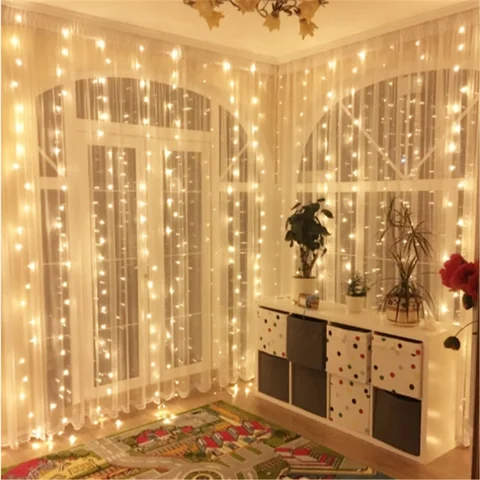 YEMTCLR светодиодная гирлянда-занавеска 6*2.5 м 480LED 8 режимов теплый/холодный белый 220V