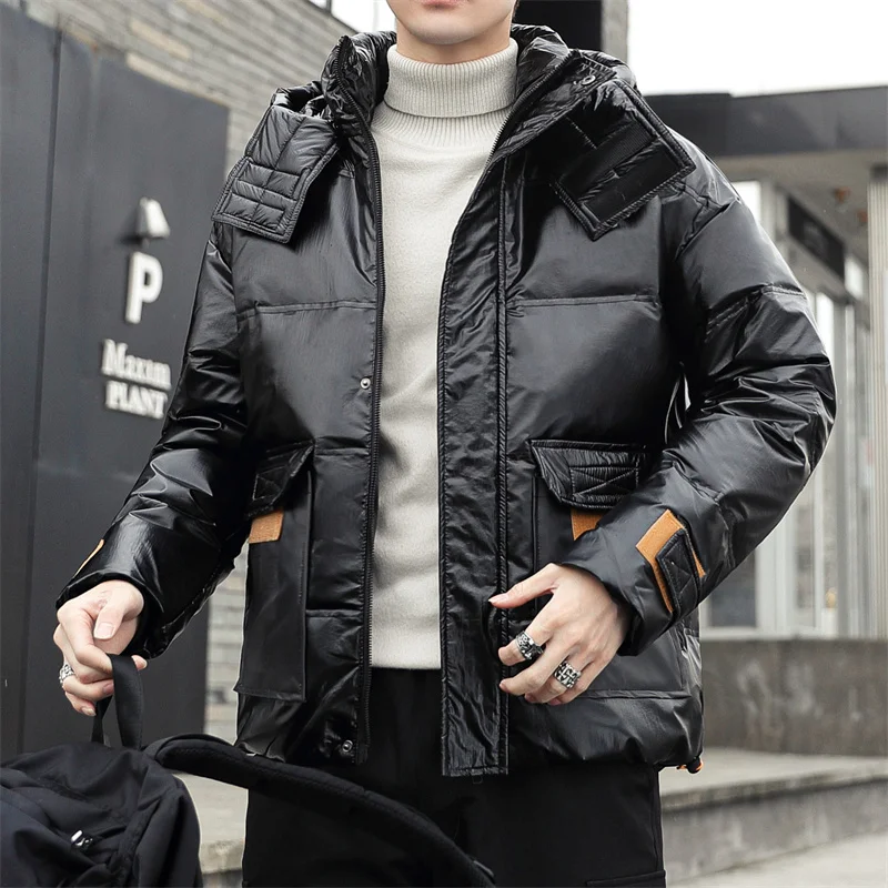 Casual Autumn Winter Men's Warm White Duck Jackets Parkas Solid Outwear Thick Hat Detachable Hooded Down Coats Top Clothing
