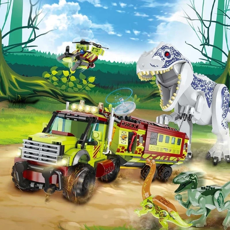 

Jurassic Dino World Tyrannosaurus Triceratops Building Bolcks Kits Bricks Dinosaurs Park figures Raptor Toys for kids boys gift