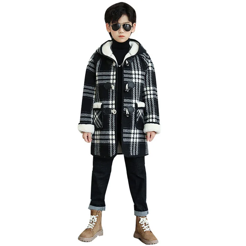 

Boys' Youth Checker Extended long Winter Coat Children's Clothes 5-16Y