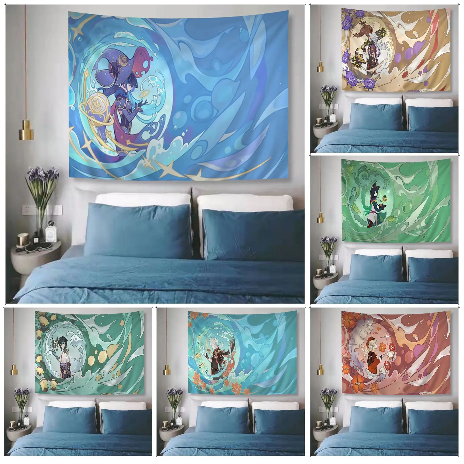 

Genshin Impact Cartoon Tapestry for Living Room Home Dorm Decor Wall Hanging Home Decor
