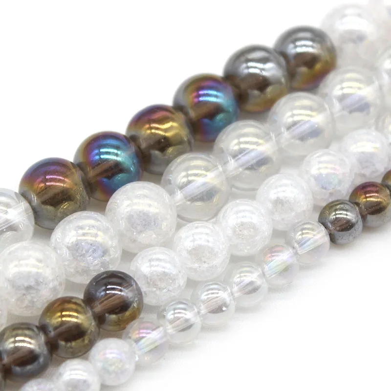 

Natural Stone Smoky Clear White Cracked Crystal Round Loose Spacer Beads For Jewelry Making 6/8/10mm 15" DIY Bracelet Necklace