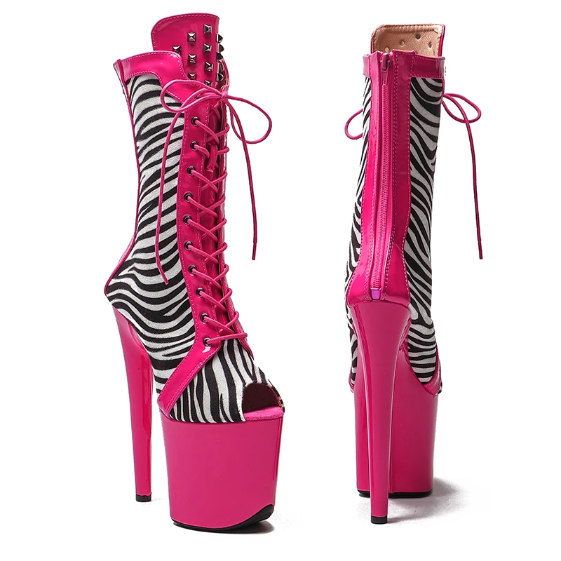 Leecabe 20CM/8Inch Zebra stripes disco party High Heels Shoes Pole Dance boot Women's Platform boots 4B