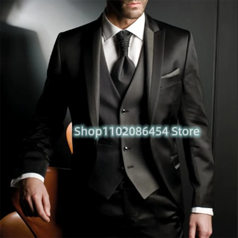 Men's Suits 3 Pieces Single Button Slim Fit Jacket Professional Dress Interview Groom Groomsmen Wedding Set