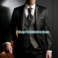 mens suits 3 pieces single button slim fit jacket professional dress interview groom groomsmen wedding set