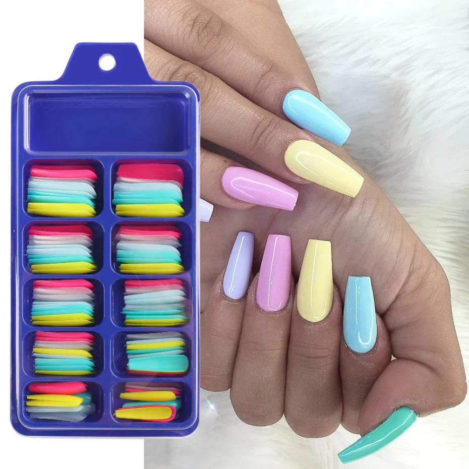 

100Pcs Coffin Fake Nails Full Cover Ballerina Acrylic Artificial False Nail Tips Press on Finger Manicure Extension Tools LA1895