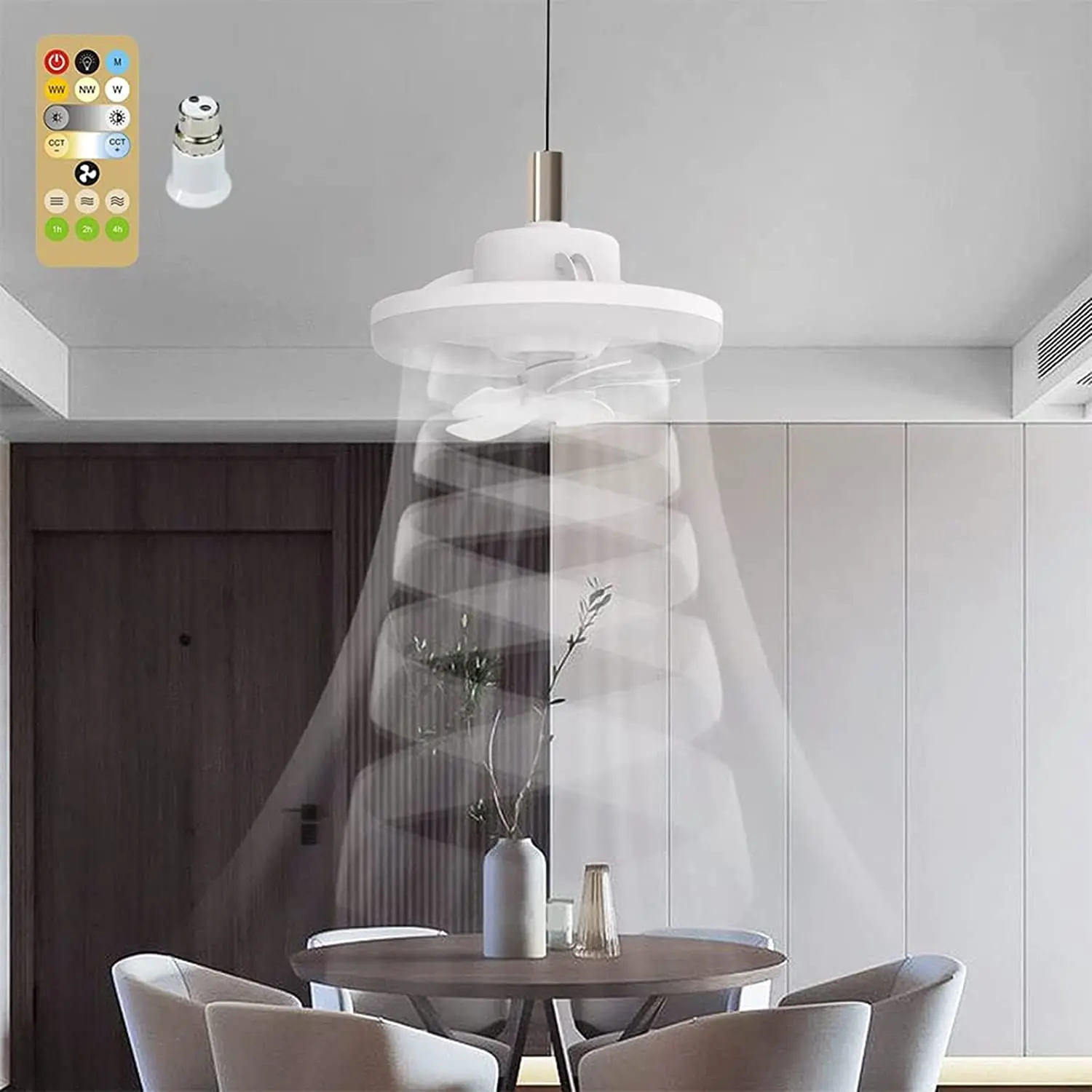 

Потолочный вентилятор E27, 60 Вт, со светодиодной подсветкой, дистанционным управлением и вращением на 360 °