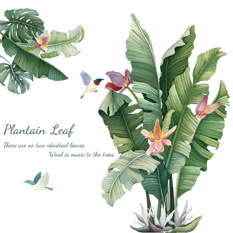 

Green Plant Wall Sticker DIY Peony Rose Flowers Beach Tropical Palm Leaves Wall Decals Modern Art Vinyl Decal Mural