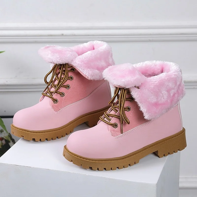 

Pink Martin Boots Women Winter Shoes Platform Designer Shoes Woman 2022 New Suede Stitching PU Plus Size Furry Lady Ankle Boots