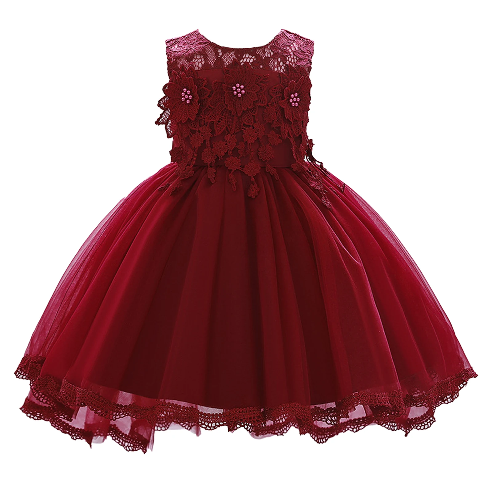 

Flower Girl Lace Dress Baby Girls Summer Clothes Cute Applique Sleeveless Christening Dress Party Dresses for Wedding Evening