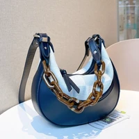 denim canvas spliced leather shoulder bags for woman 2022 new fashion trendy protable chains messenger bag