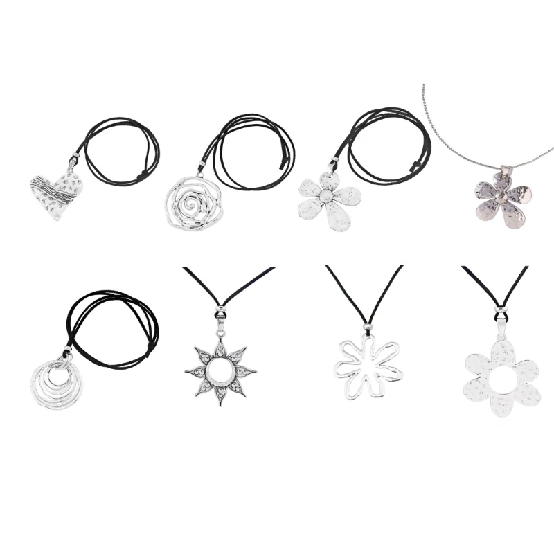 

Big Silver Color Flower Pendant Long Rope Necklace Women Statement Ethnic Jewelry Lariat Necklace Women Necklace