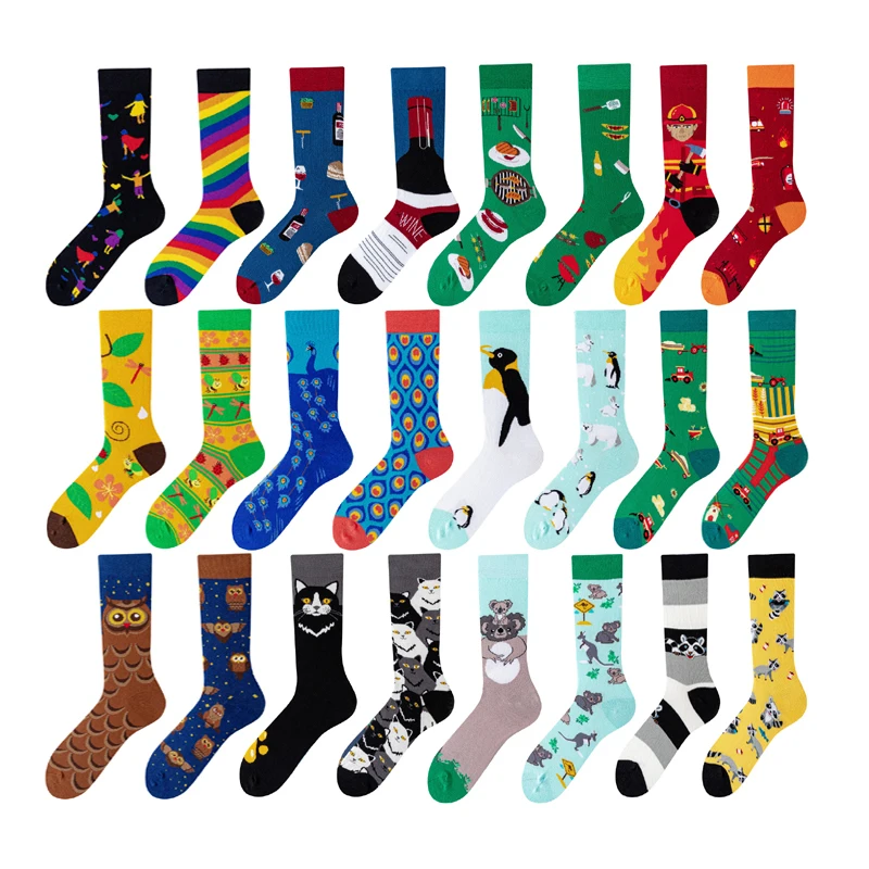 

Fashion Cartoon AB Asymmetric Socks Unisex Stockings Lolita Kawaii Trend Wear Art Creative Combed Cotton Funny Women's Socks