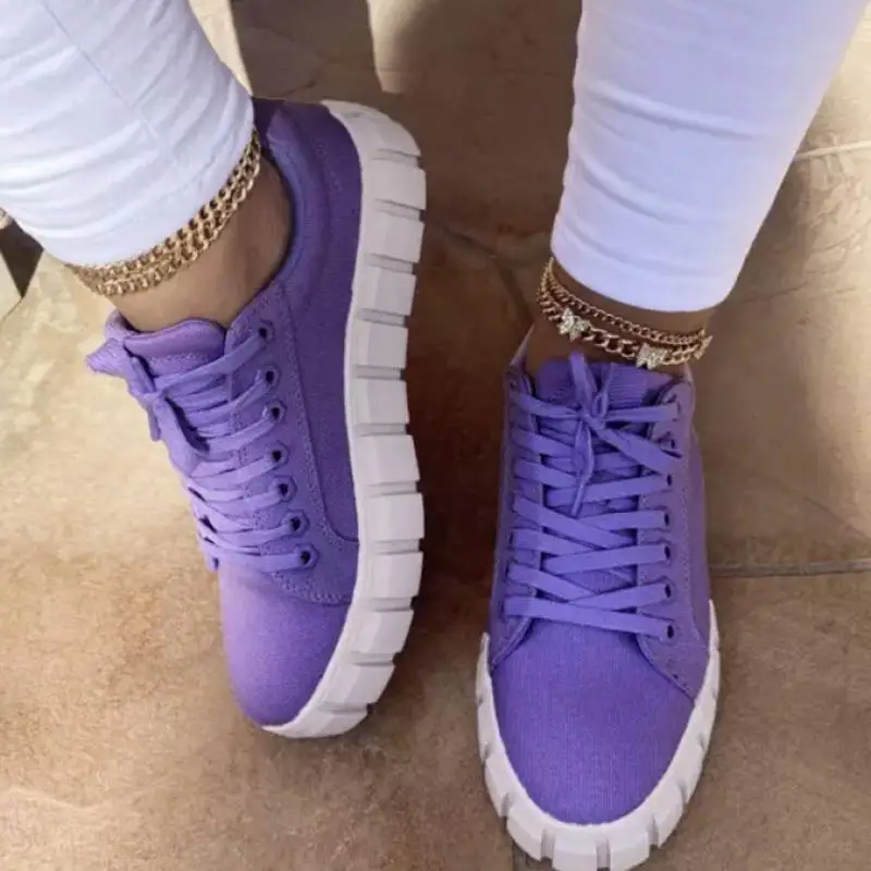 

Women Sneaker Canvas Mixed Color Lace-Up Round Toe Ladies Flat Platform Fashion Spring Autumn Outdoor Soft Comfy Female Shoes