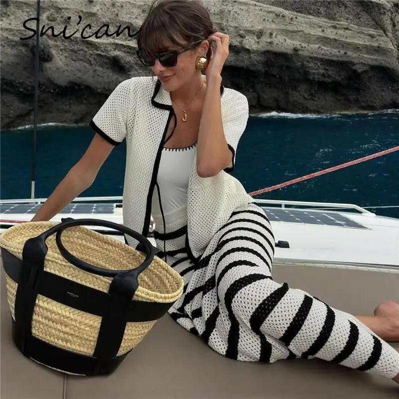 

Black Border Knitted Sweater Women Fashion Spring Pockets Bandage Casual Cardigan Femme Elegant Designer Office Ladies Chic Tops