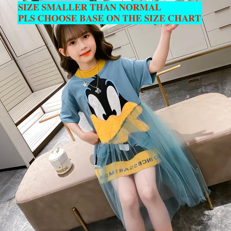 baby girl cute cartoon dress irregular mesh round neck vestidos toddler kids dresses for girls streetwear princess 4 to 14 yrs | Детская