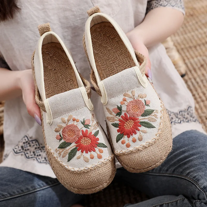 

Embroidered shoes car stitched cotton linen embroidery shoes non-slip breathable round toe women's shoes