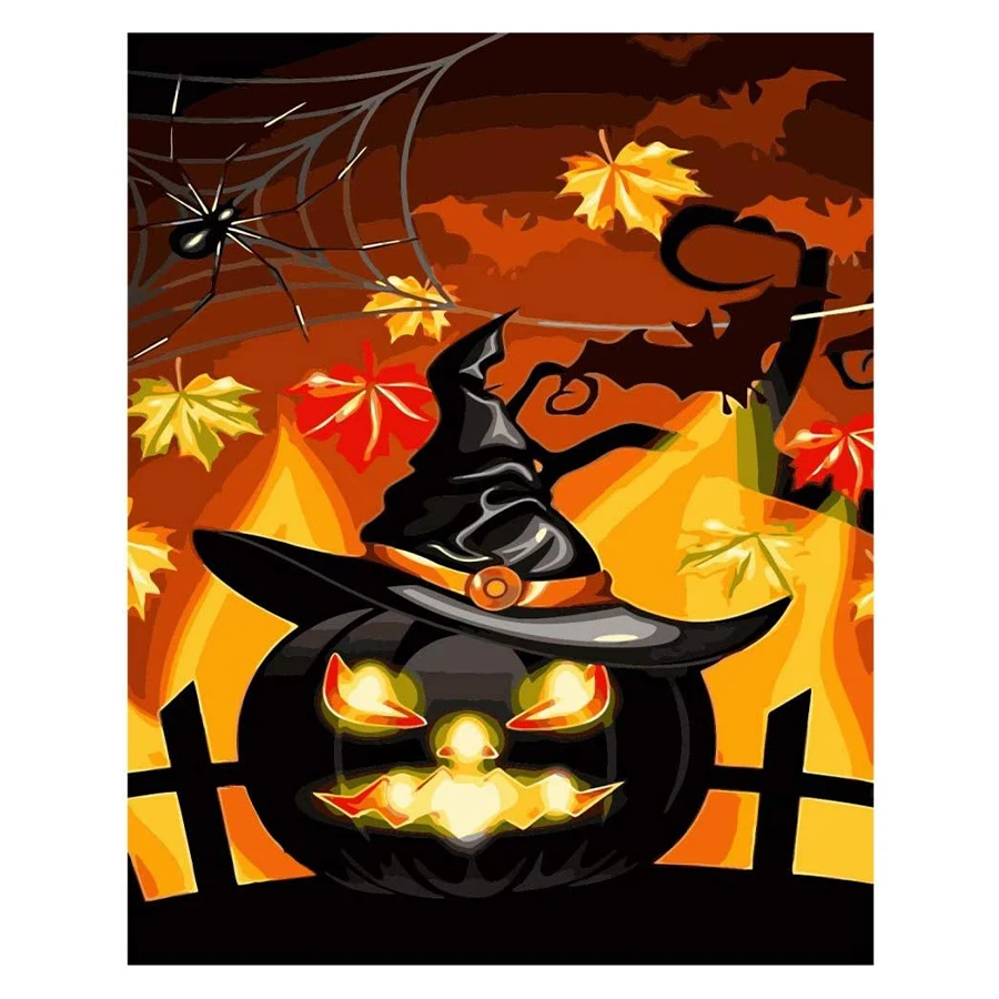 

FSBCGT Pumpkin Halloween DIY Painting By Numbers Adults Drawing On Canvas Coloring By Numbers Wall Art Decor