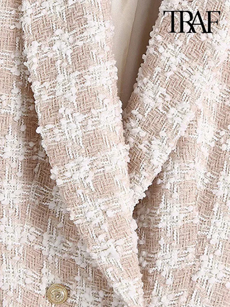 Пиджак женский твидовый двубортный с длинным рукавом и карманами | Женская